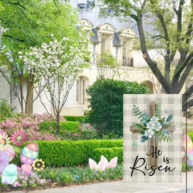 CoquetteBow012 Weather-resistant polyester Easter flag designed for outdoor use.