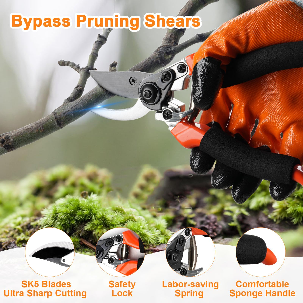 Cor Cordium curved pruning snips provide precise small-branch trimming.