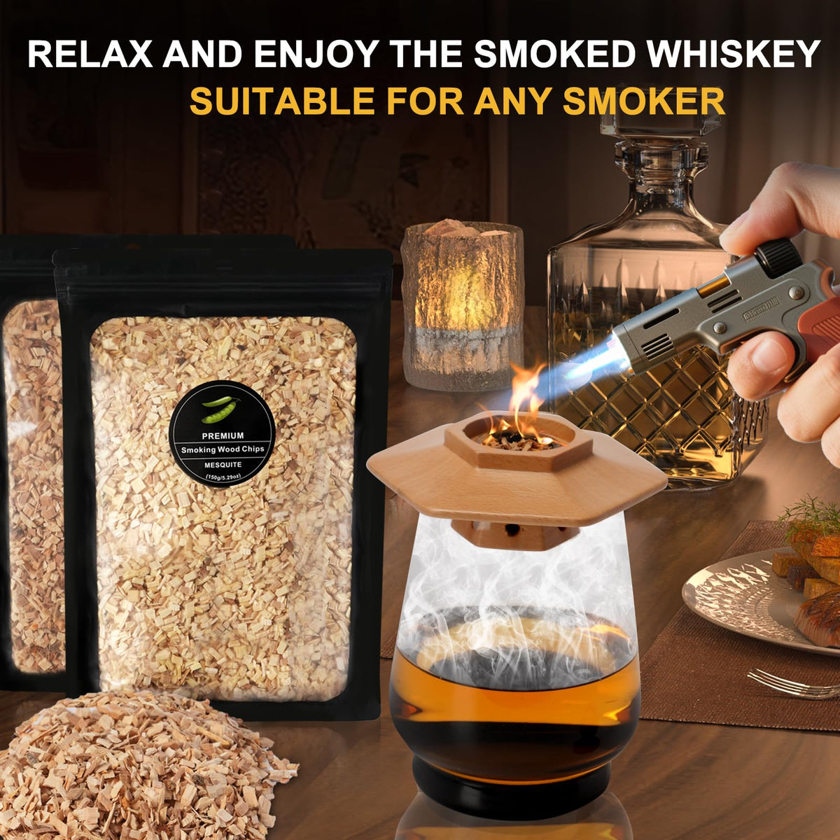 Cor cordium hickory wood chips for smoking, adds robust barbecue aroma.