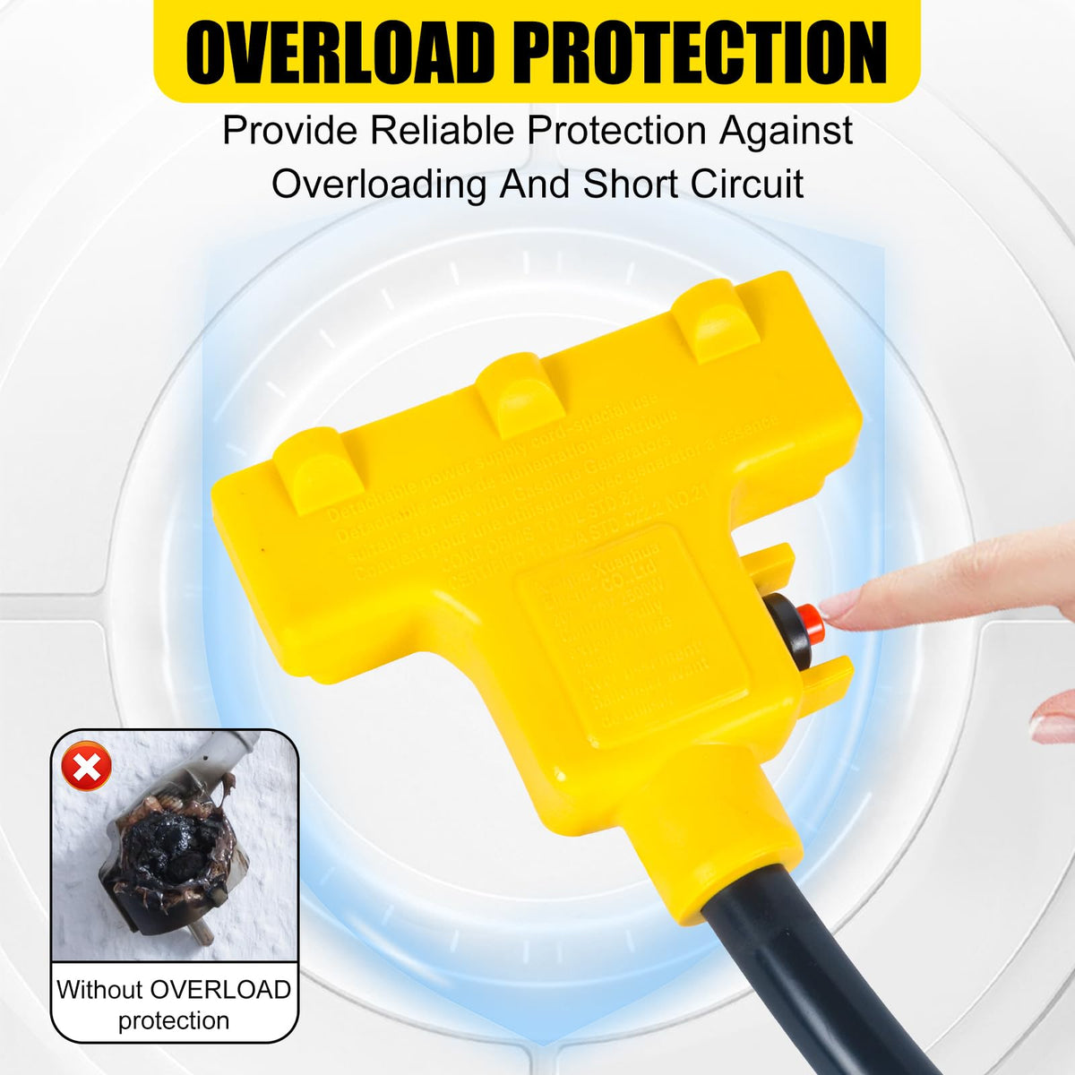 Built-in circuit breaker provides overload protection for connected tools and lights