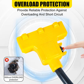 Built-in circuit breaker provides overload protection for connected tools and lights