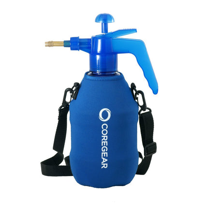 CoreGear Ultra Cool XLS mister with blue neoprene sleeve cools you outdoors