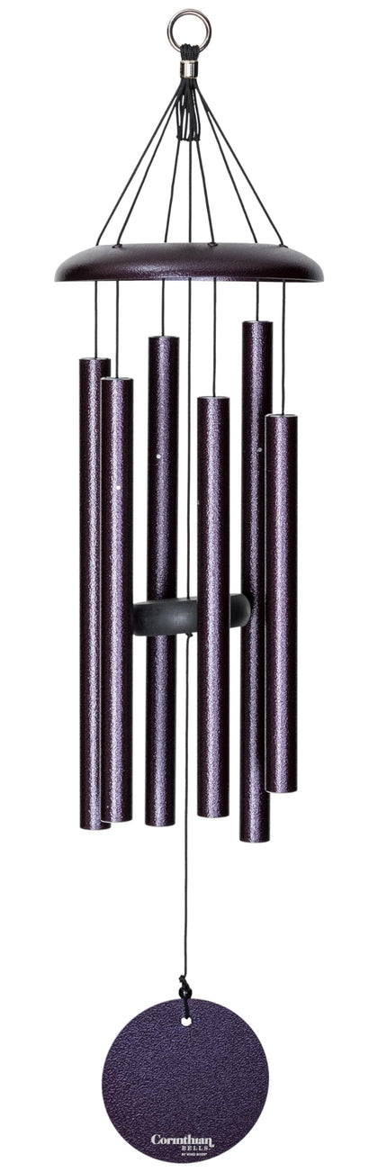 Corinthian Bells Plum wind chime close-up highlighting color and precise tuning for crisp tones.
