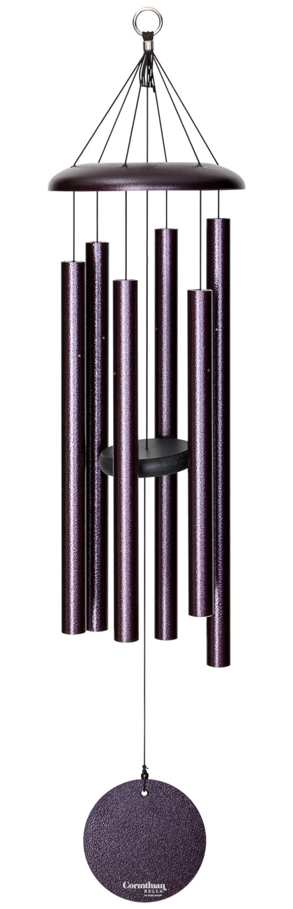 Corinthian Bells 36 plum wind chime close-up shows durable aluminum tubes for clear tones