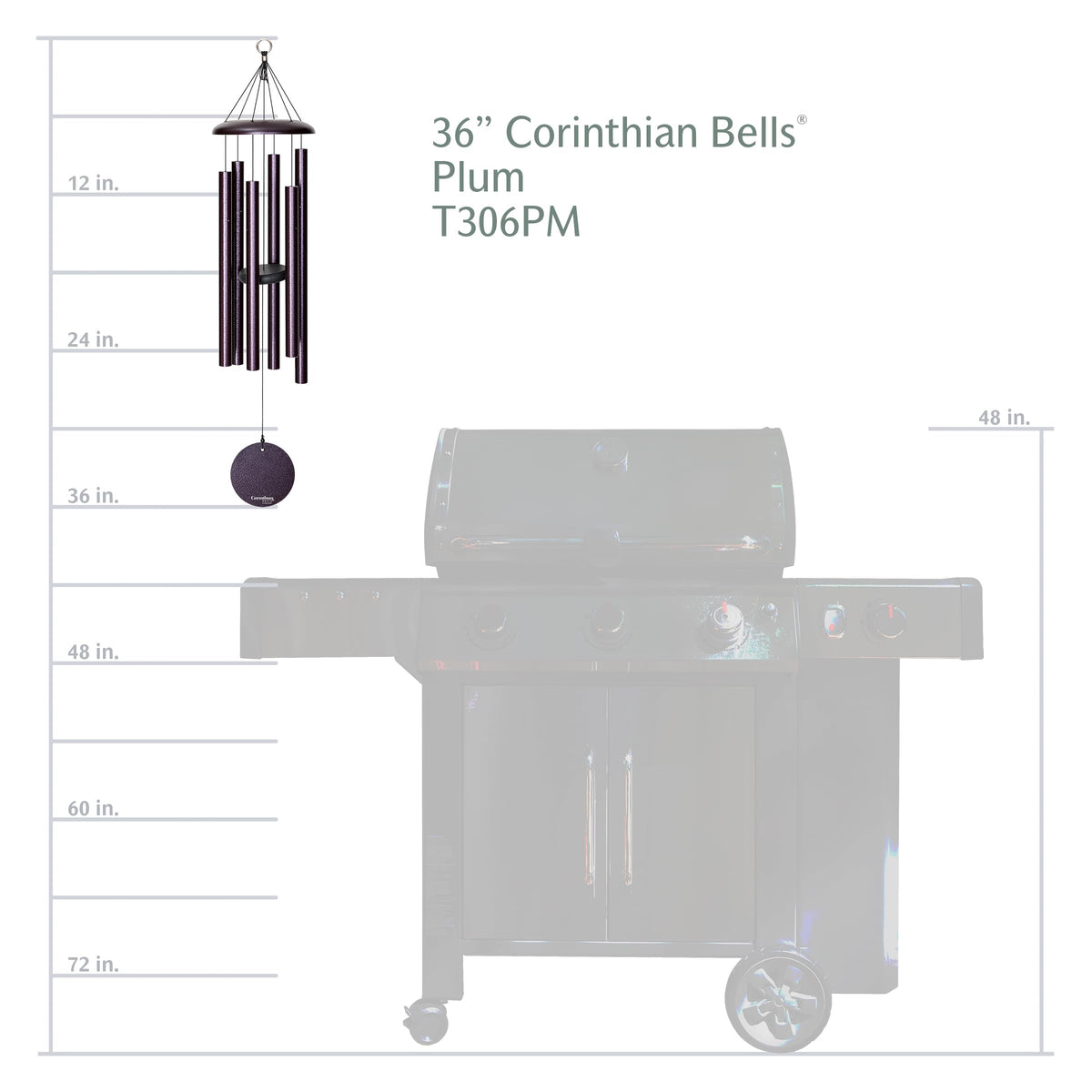 Corinthian Bells plum wind chime packaging emphasizes gift-ready presentation