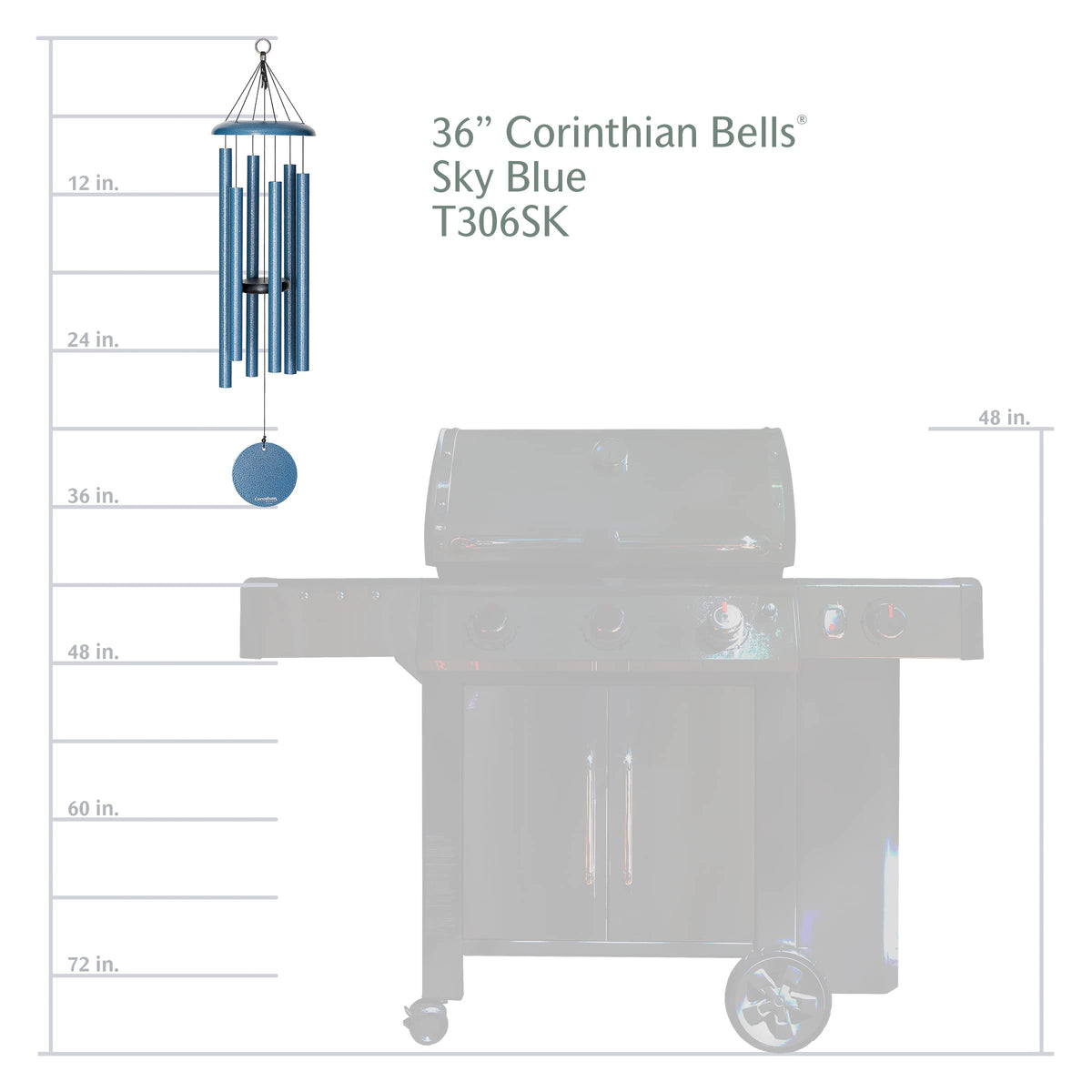 Corinthian Bells 36-inch sky blue chime installed for garden ambience