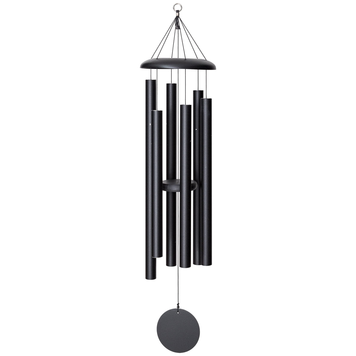 Corinthian Bells 50-inch black deep-tone wind chime for outdoor patios and yards.
