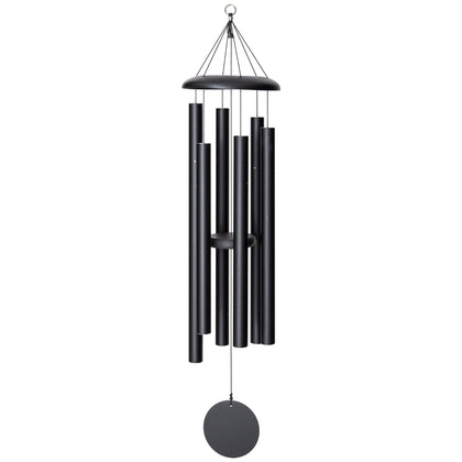 Corinthian Bells 50-inch black deep-tone wind chime for outdoor patios and yards.