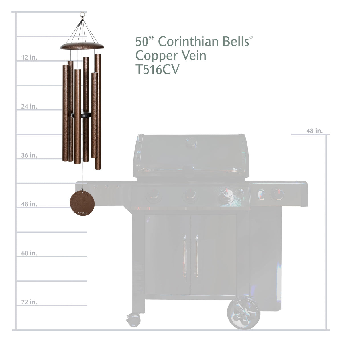 Corinthian Bells chime installed near patio provides tranquil soundscape during breezy afternoons.