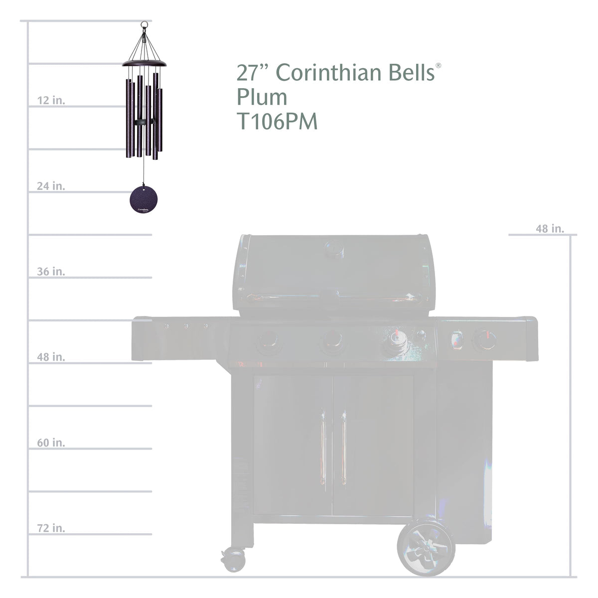Corinthian Bells Plum chime on a patio setup highlighting versatile outdoor decor.
