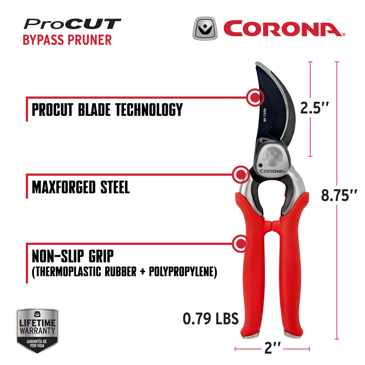 Corona BP 7200 1-inch cutting capacity enables pruning thick live branches easily.