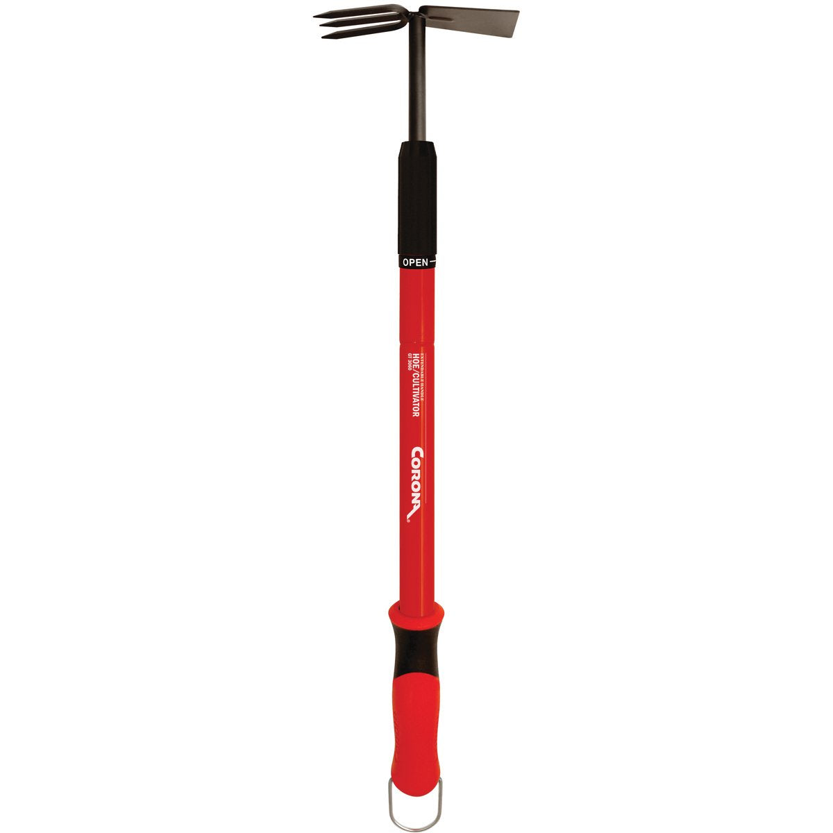 Corona GT3060 extendable handle hoe in action reducing bending during raised-bed weeding