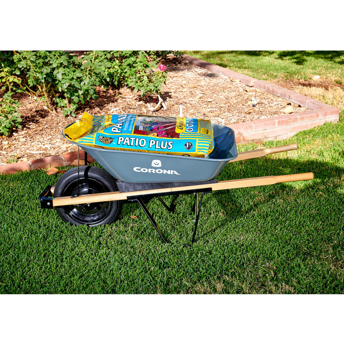 Corona Tools wheelbarrow ideal for gardening, landscaping, and yard cleanup tasks.