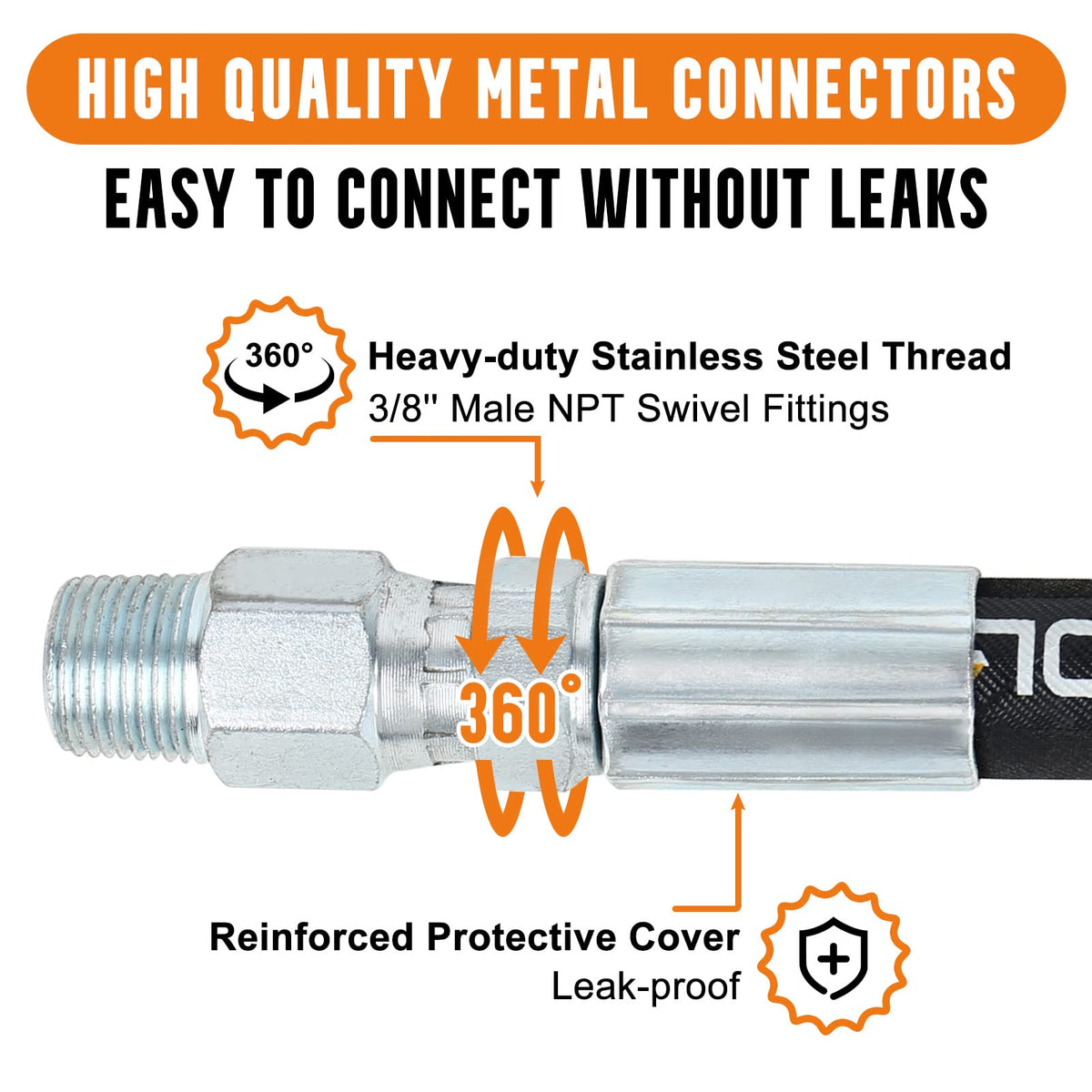 Corretic hose built from heavy-duty rubber and steel braid for durability