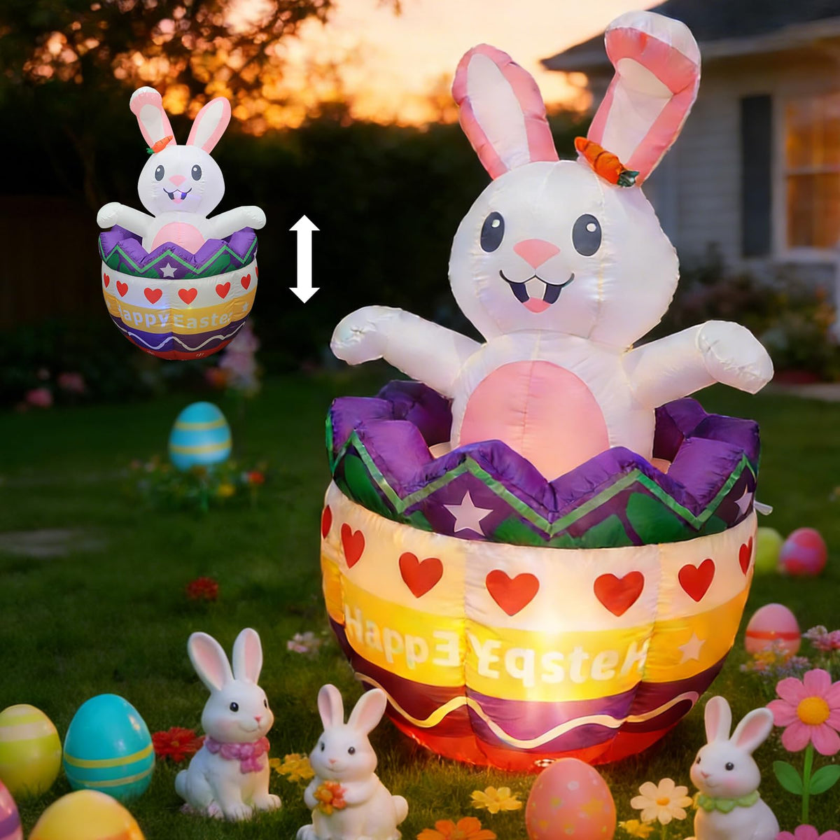 Cortile 6ft Easter bunny inflatable boosts outdoor curb appeal.