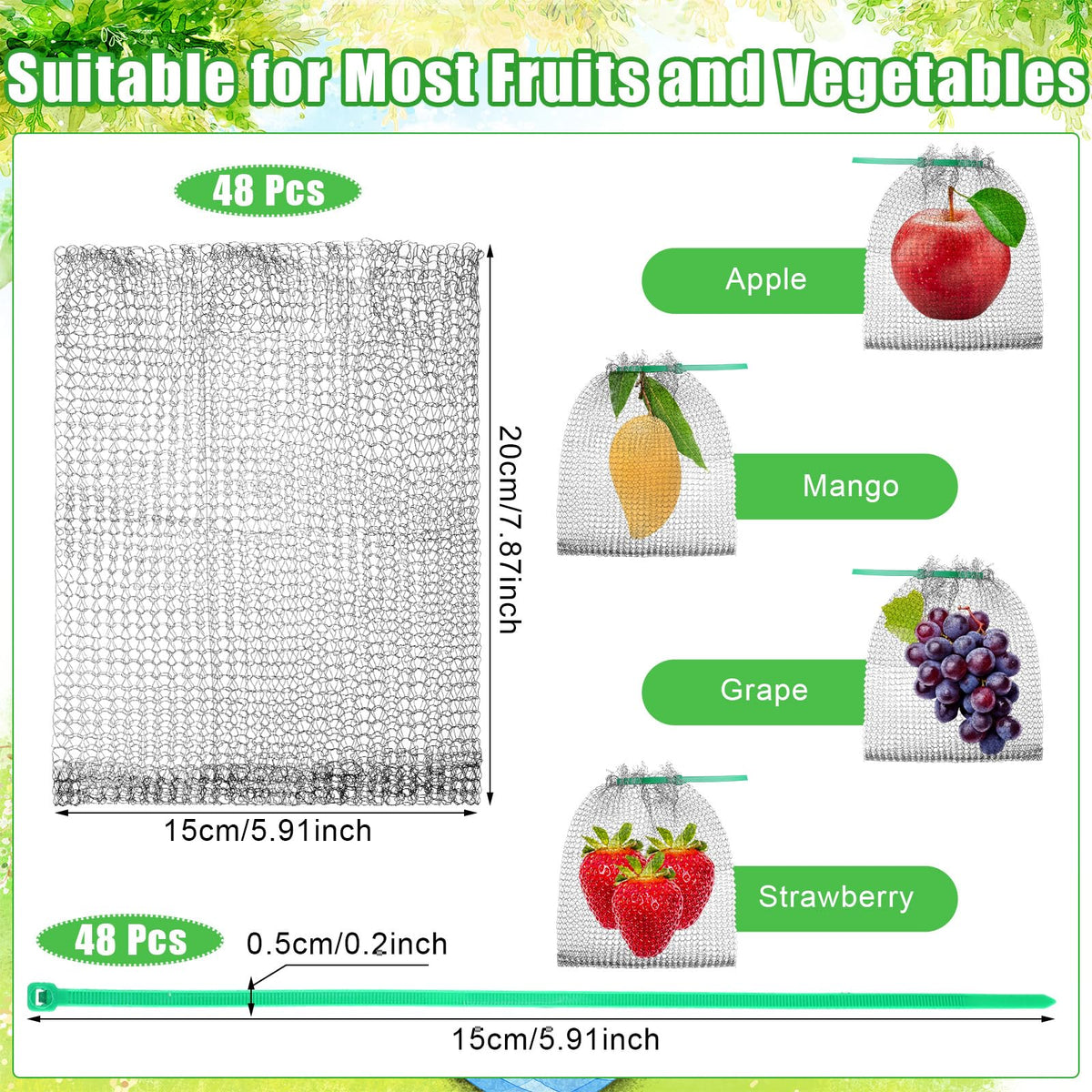 Cosblank bulk 6x8 inch bags protect a variety of fruits in garden.