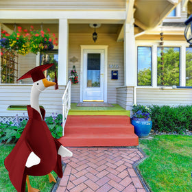 Cosblank graduation goose outfit on statue with burgundy color for seasonal display