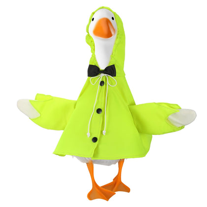 Cosblank raincoat goose outfit on porch goose enhances holiday curb appeal.