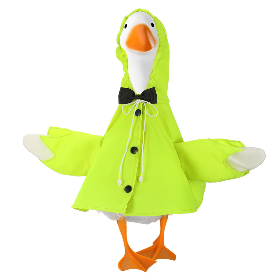 Cosblank raincoat goose outfit on porch goose enhances holiday curb appeal.