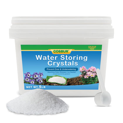 Cosbur water crystals in bottle for indoor plants promoting even moisture