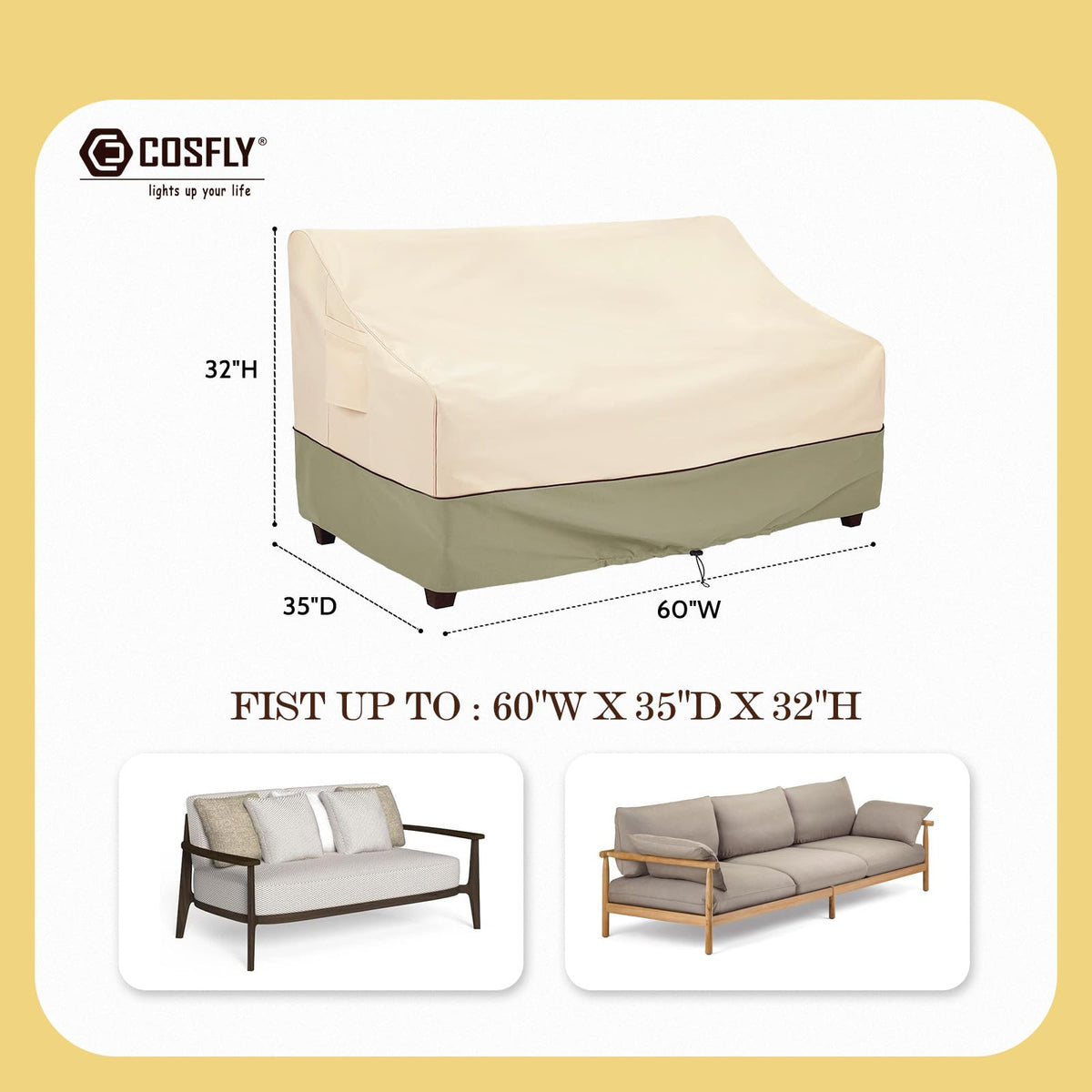 COSFLY sofa cover with four buckle straps stays secure in windy conditions.