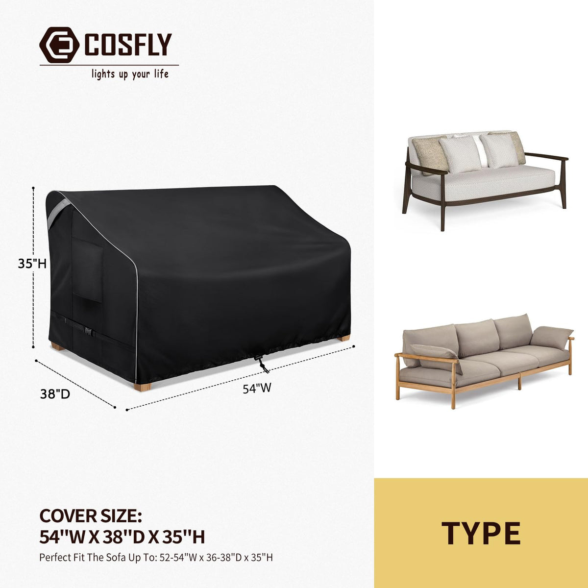 COSFLY outdoor sofa cover UV-resistant shields against sun fading.