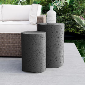 COSIEST round nesting tables in dark grey for versatile indoor-outdoor use.
