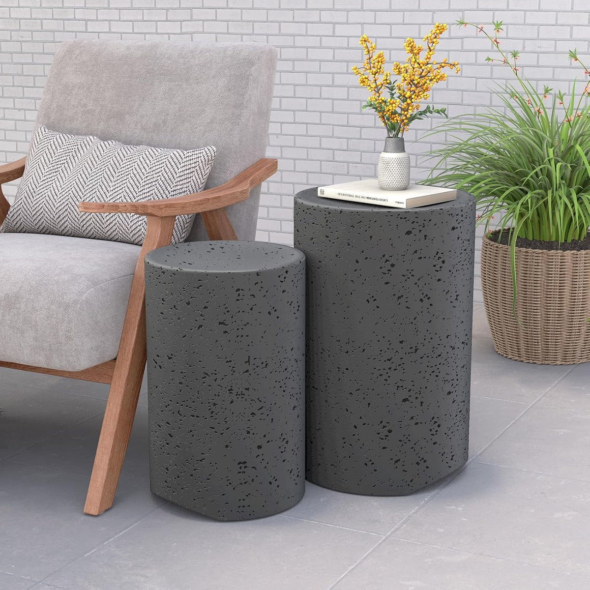 COSIEST dark-grey spotted pattern end table adds modern outdoor flair.