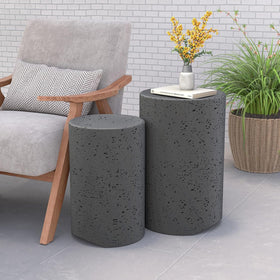 COSIEST dark-grey spotted pattern end table adds modern outdoor flair.