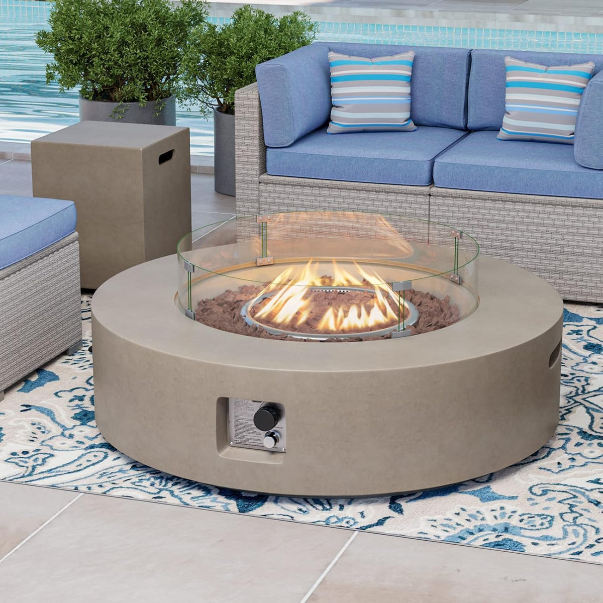 COSIEST gray base with wind guard adds modern outdoor style