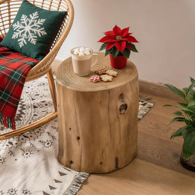 COSIEST hand-painted wood-stump end table adds rustic charm and versatile surface