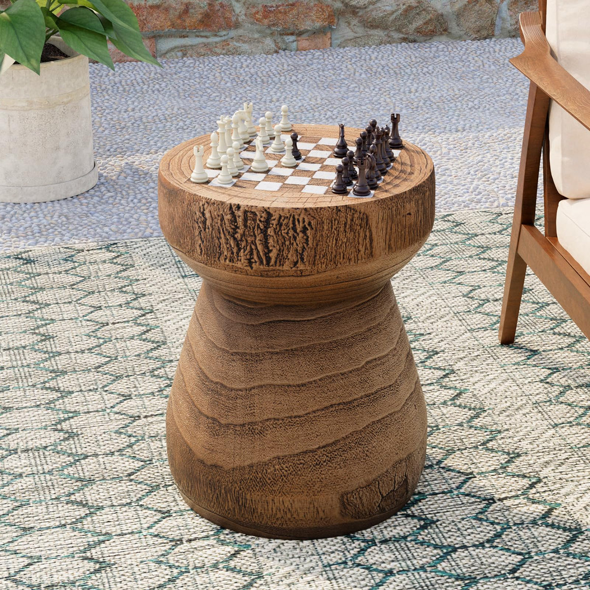 COSIEST outdoor side table with chessboard design enhances patio games.