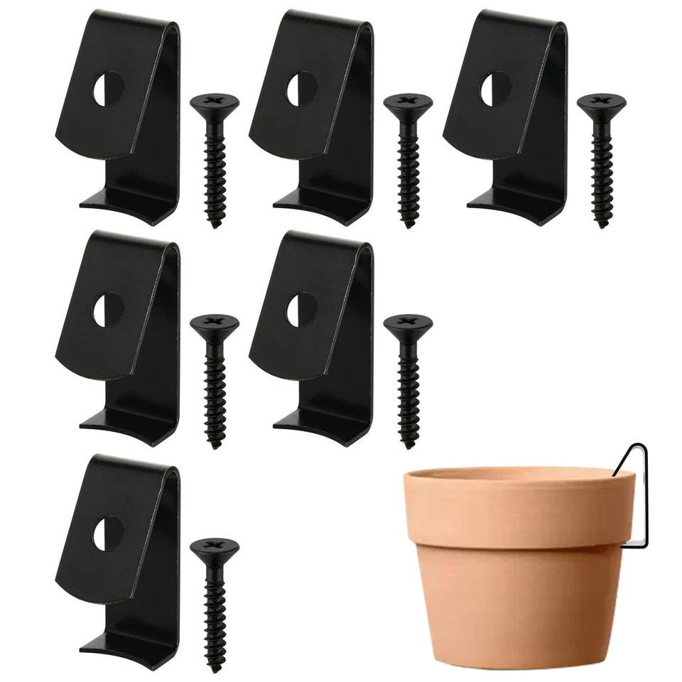 Cosmos pot clip 5-8 inch wall hanger securing a clay pot outdoors