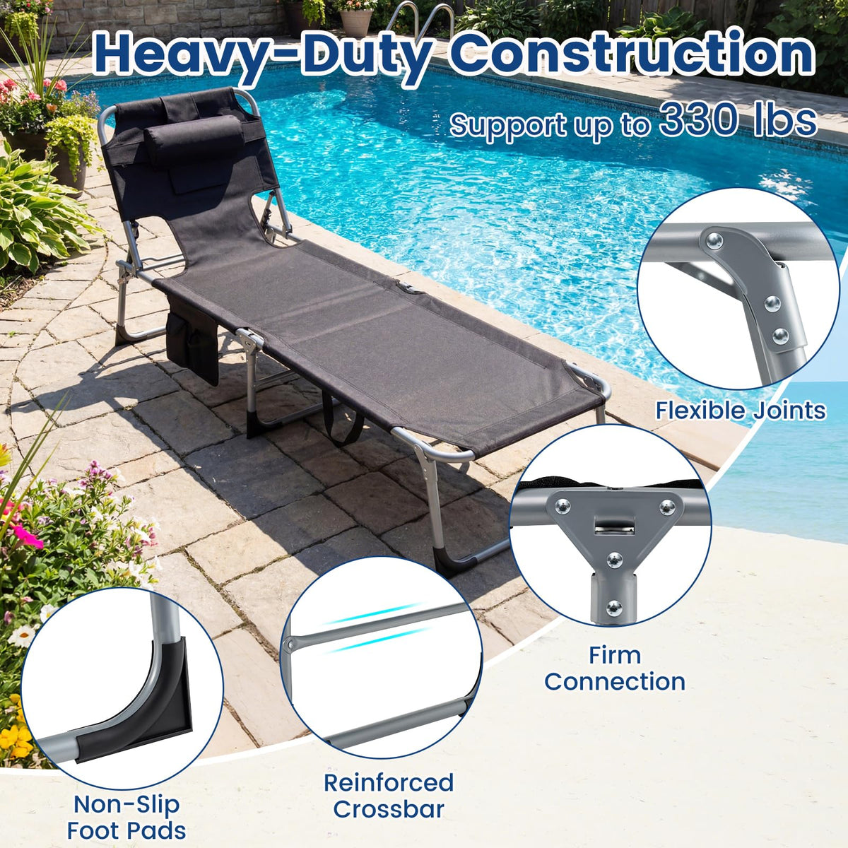 Costway lightweight portable design makes trips to beach patio or pool effortless