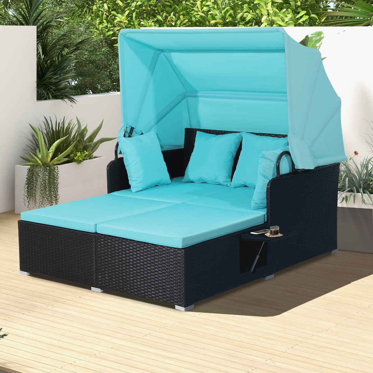 COSTWAY outdoor daybed with canopy shade for sunny poolside lounging