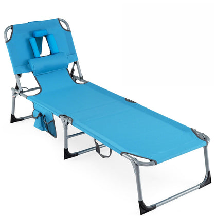 Costway tanning chair with face hole for comfortable sunbathing.