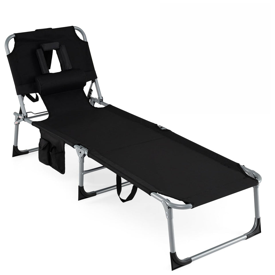Costway tanning chair with face hole offers ergonomic sunbathing and hands-free reading sessions