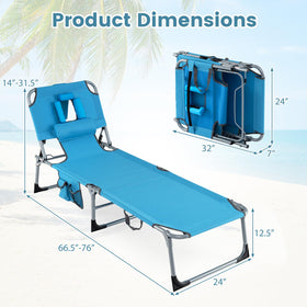Costway tanning chair folds flat for compact transport.