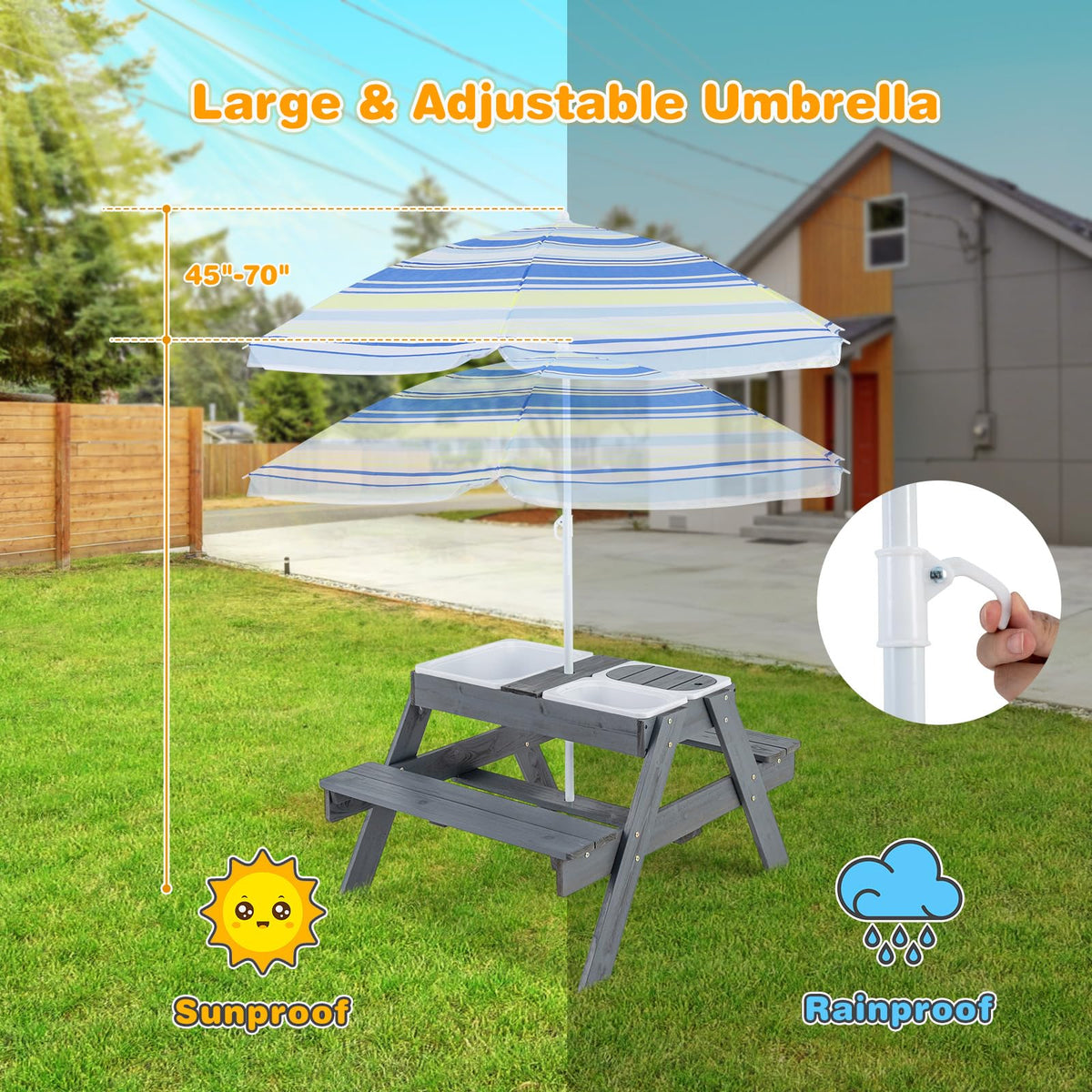 Costzon adjustable umbrella from 45 to 70 inches for shaded outdoor play