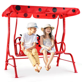 Costzon kids porch swing in red ladybug pattern for backyard shade and fun