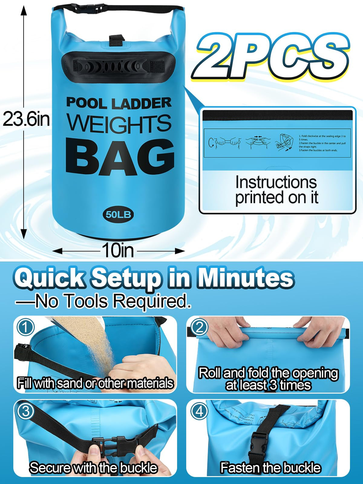 Cosweet 50lb bags with secure buckle closure provide ladder stability.