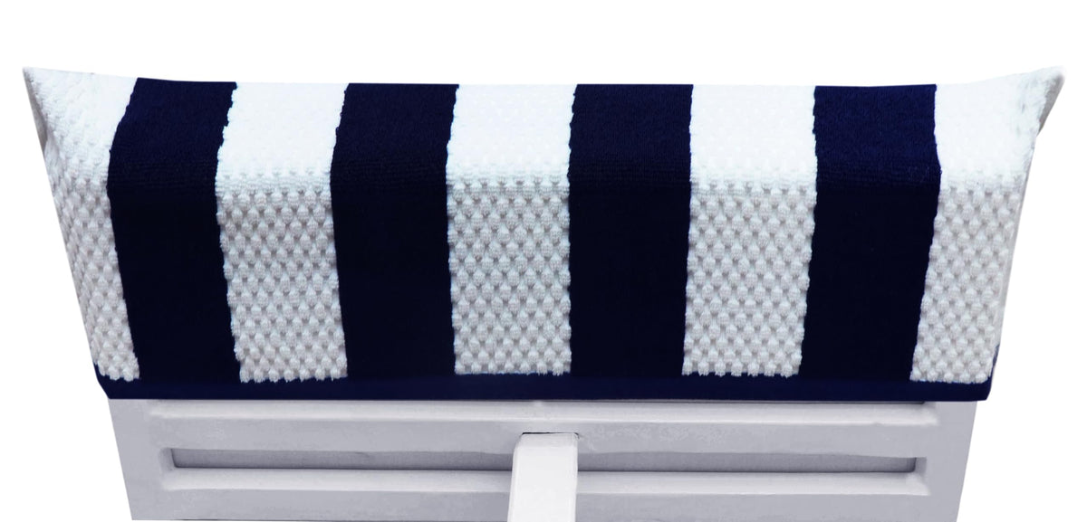 COTTON CRAFT Navy stripe terry towels provide nautical vibes for chic cabana use.