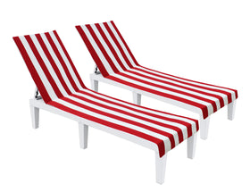 COTTON CRAFT pool lounge chair cover with cabana stripe in red and white, oversized fit.