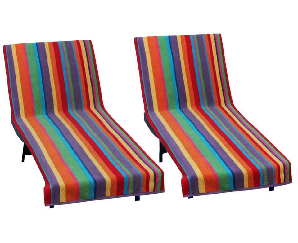 COTTON CRAFT Summer of Siam lounge cover in stripe pattern, soft and absorbent for poolside lounging.