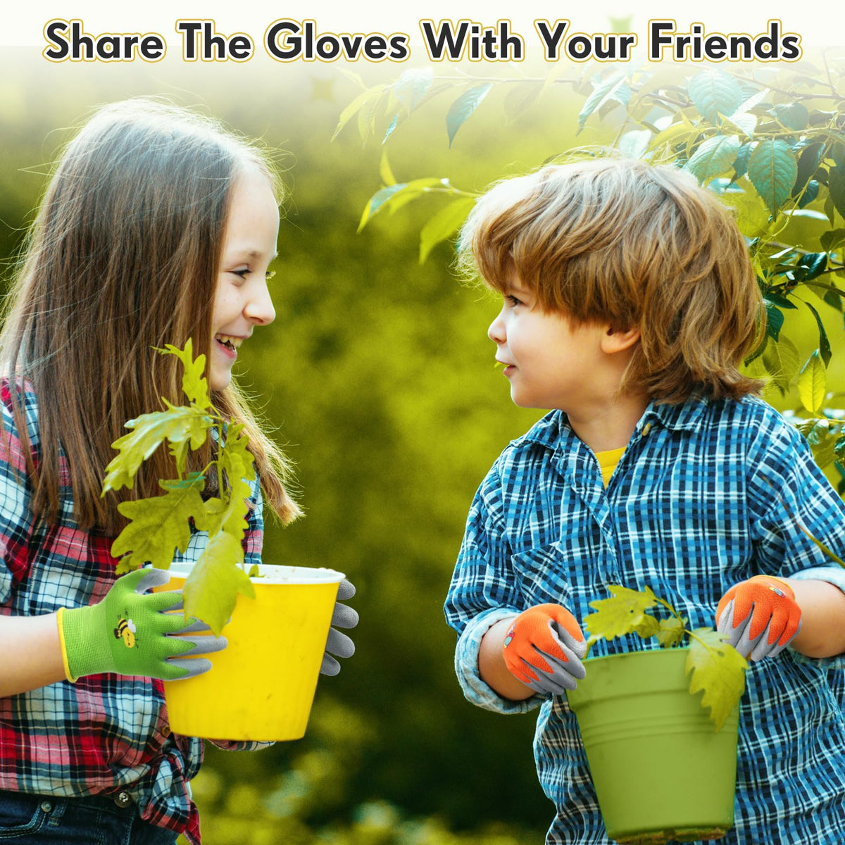 Cotwinter kids gardening gloves yellow bee pattern help prevent blisters during play.