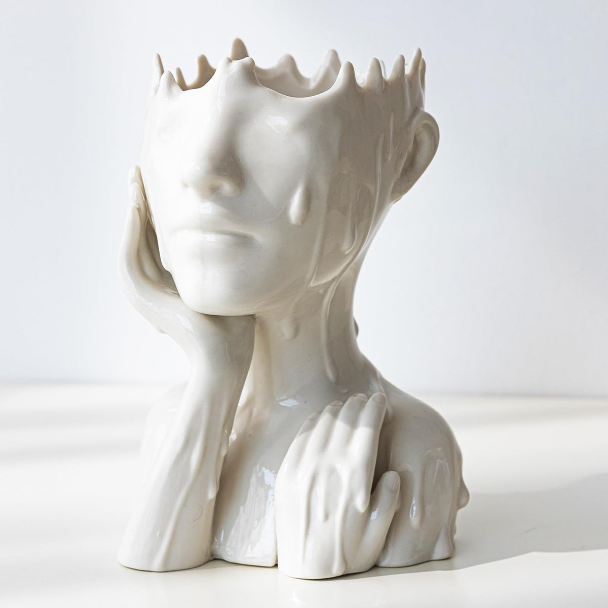 COTYNI white ceramic face planter close-up showing the head design for stylish decor