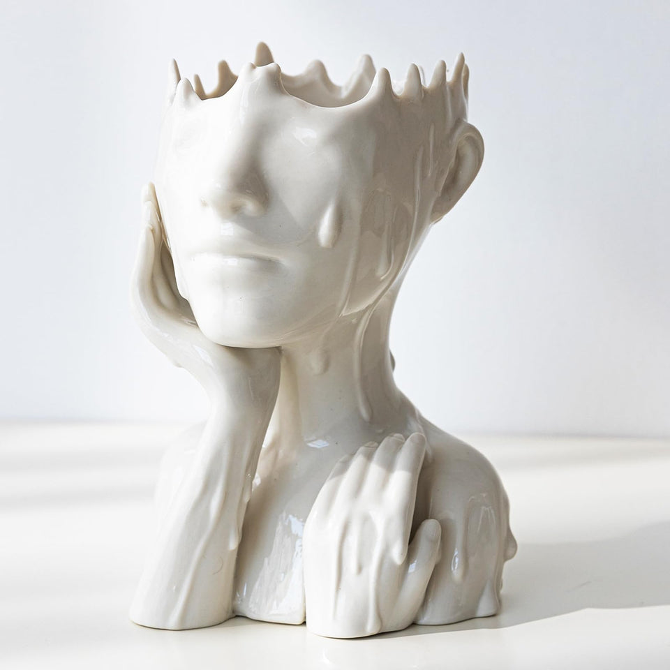 COTYNI white ceramic face planter close-up showing the head design for stylish decor
