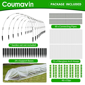 Coumavin 36 hoops included for versatile tunnel kits that fit raised beds.