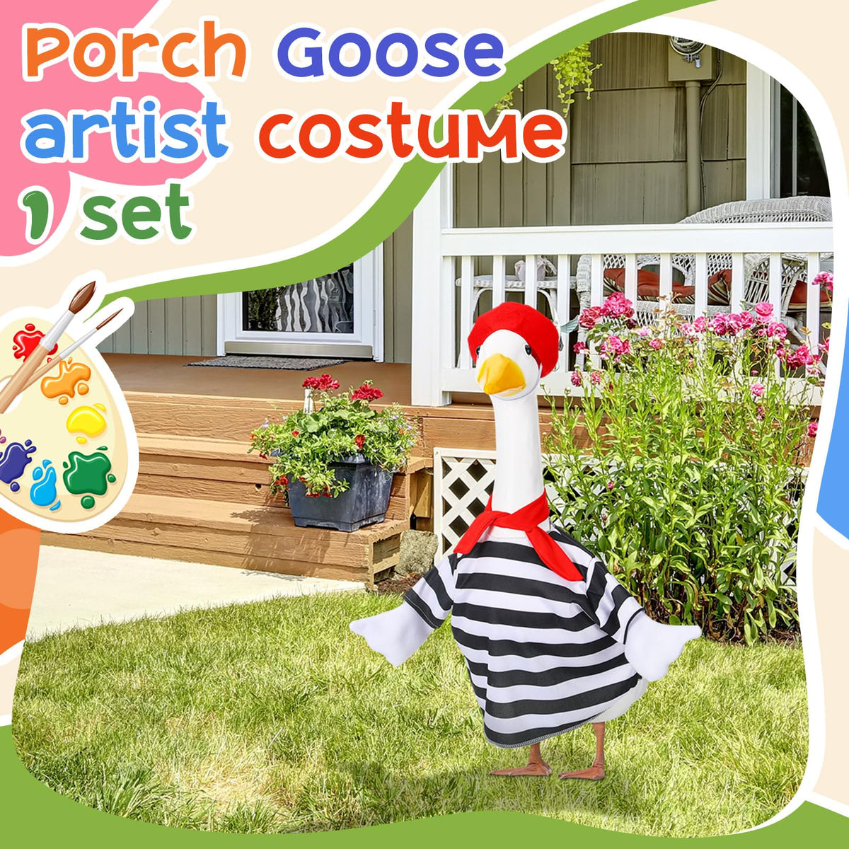 Coume goose outfit fits 23-inch lawn goose statues easily.