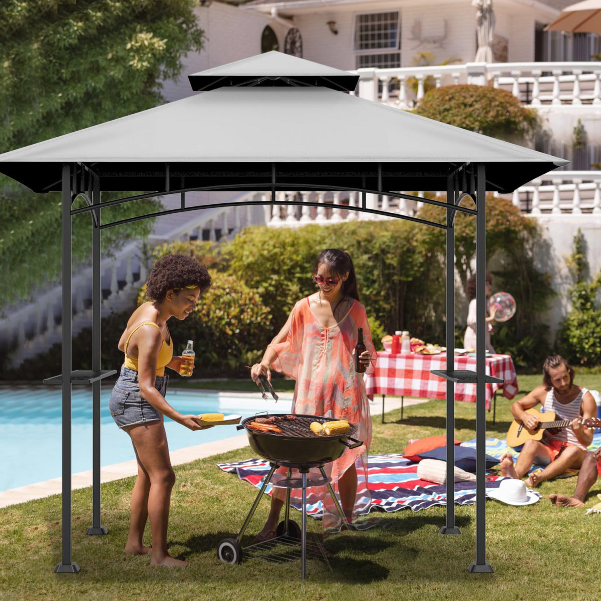 COVBOARD double roof design helps air circulation and rain protection during grilling.